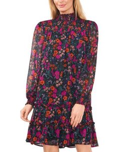 CeCe Women's Floral-Print Smocked Blouson-Sleeve Shift Dress -Adrianna Papell Sales Shop 22948268 fpx