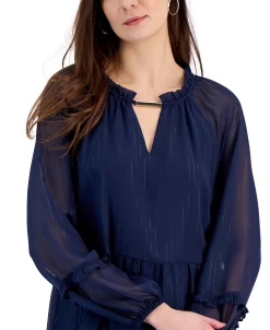 INC International Concepts Women's Metallic-Striped Chiffon Minidress, Created For Macy's -Adrianna Papell Sales Shop 22981631 fpx