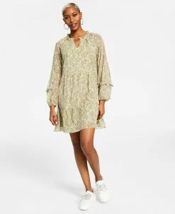 INC International Concepts Women's Metallic-Striped Chiffon Minidress, Created For Macy's