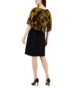 Connected Women's Flora-Print Cape-Overlay A-Line Dress 3 Connected Women's Flora-Print Cape-Overlay A-Line Dress -Adrianna Papell Sales Shop 22996121 fpx
