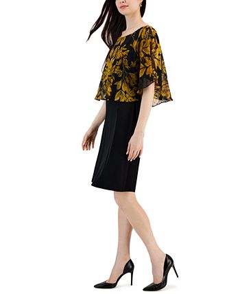Women's Flora-Print Cape-Overlay A-Line Dress Connected Women's Flora-Print Cape-Overlay A-Line Dress -Adrianna Papell Sales Shop