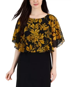 Connected Women's Flora-Print Cape-Overlay A-Line Dress -Adrianna Papell Sales Shop 22996123 fpx