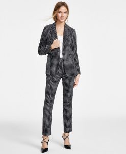 Bar III Women's One-Button Blazer, Square Neck Sweater & Ankle Pants, Created For Macy's