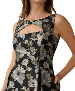 Adrianna Papell Women's Keyhole Metallic Jacquard Dress 4 Adrianna Papell Women's Keyhole Metallic Jacquard Dress -Adrianna Papell Sales Shop 23021994 fpx