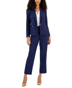 Kasper Women's Pinstripe Blazer, Sleeveless V-Neck Camisole, & Pinstripe Pants