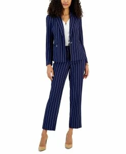 Kasper Women's Pinstripe Blazer, Sleeveless V-Neck Camisole, & Pinstripe Pants