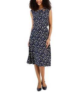 Kasper Women's Floral-Print Twist-Neck Top & Midi Flare Skirt