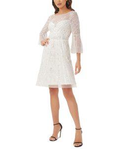 Adrianna Papell Women's Illusion-Detail Flare-Sleeve A-Line Dress