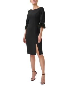Adrianna Papell Women's Feather-Trim Sheath Dress