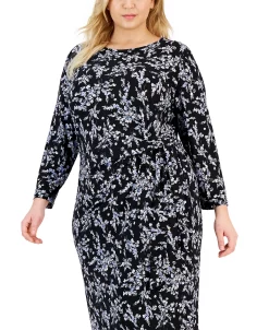 Kasper Plus Size Floral Faux-Wrap Pullover Dress -Adrianna Papell Sales Shop 23046007 fpx