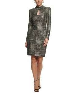 Vince Camuto Women's Mock-Neck Long-Sleeve Metallic Dress
