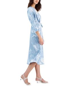 Alfani Women's Printed 3/4-Sleeve Midi Satin Wrap Dress, Created For Macy's -Adrianna Papell Sales Shop 23087632 fpx