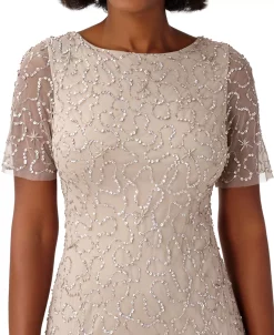 Papell Studio Women's Round-Neck Beaded Short-Sleeve Gown -Adrianna Papell Sales Shop 23088307 fpx