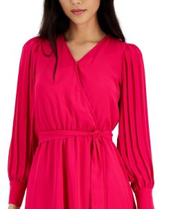 Anne Klein Women's V-Neck Pleated-Long-Sleeve Dress -Adrianna Papell Sales Shop 23100407 fpx