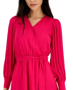 Anne Klein Women's V-Neck Pleated-Long-Sleeve Dress -Adrianna Papell Sales Shop 23100407 fpx