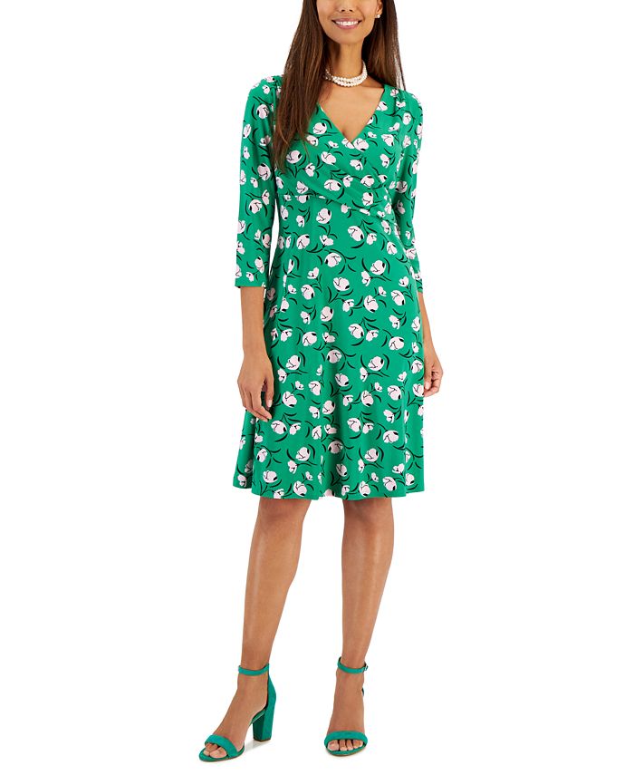 Women's Maura Printed Surplice-Neck Dress Kasper Women's Maura Printed Surplice-Neck Dress -Adrianna Papell Sales Shop