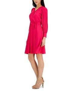 Anne Klein Women's V-Neck Pleated-Long-Sleeve Dress -Adrianna Papell Sales Shop 23139029 fpx