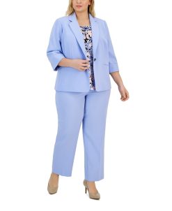 Kasper Plus Size Stretch Crepe Jacket, Cowlneck Top & Elastic-Back Pants
