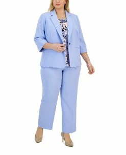Kasper Plus Size Stretch Crepe Jacket, Cowlneck Top & Elastic-Back Pants