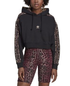 ADIDAS Women's Animal-Trim Logo-Print Cotton Hoodie -Adrianna Papell Sales Shop 23149777 fpx