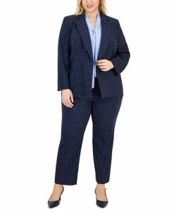 Kasper Plus Size Jacquard Blazer, Bow Top & Elastic Pants