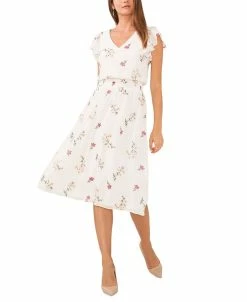 Vince Camuto Women's Printed V-Neck Ruffled-Sleeve Dress