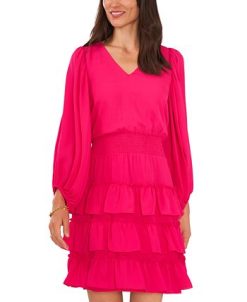Vince Camuto Women's V-Neck Balloon-Sleeve Tiered Dress -Adrianna Papell Sales Shop 23186199 fpx