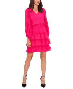 Vince Camuto Women's V-Neck Balloon-Sleeve Tiered Dress