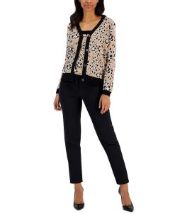 Anne Klein Women's Jacquard Cardigan & Trimmed Sleeveless Sweater Top