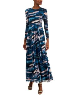 Anne Klein Women's Printed Puff-Sleeve Maxi Dress