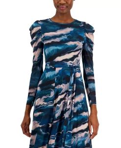 Anne Klein Women's Printed Puff-Sleeve Maxi Dress 10 Anne Klein Women's Printed Puff-Sleeve Maxi Dress -Adrianna Papell Sales Shop 23220206 fpx