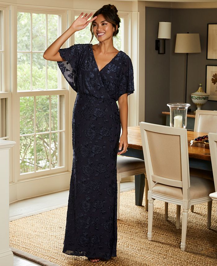 Women's Burnout Velvet Flutter-Sleeve Gown Adrianna Papell Women's Burnout Velvet Flutter-Sleeve Gown -Adrianna Papell Sales Shop