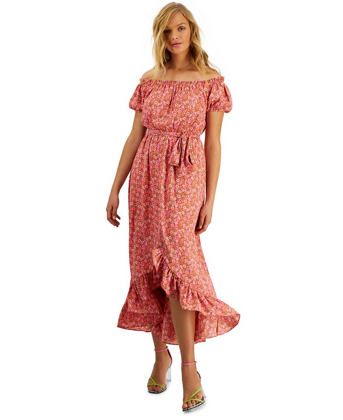 Women's Off-The-Shoulder Printed Puff-Sleeve Maxi Dress, Created For Macy's Bar III Women's Off-The-Shoulder Printed Puff-Sleeve Maxi Dress, Created For Macy's -Adrianna Papell Sales Shop