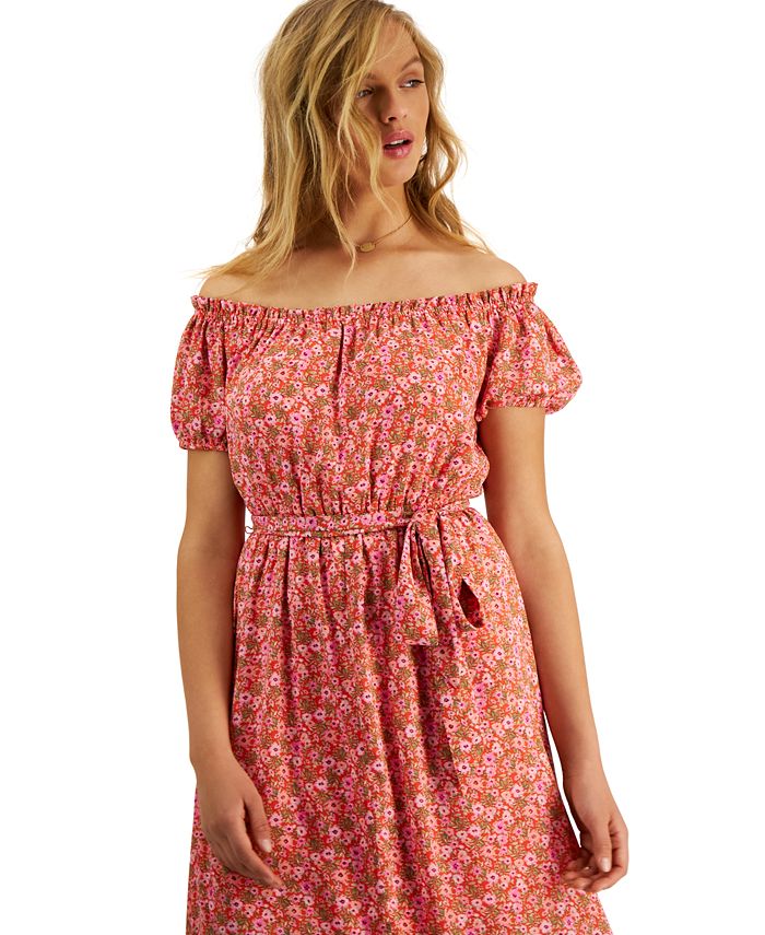 Women's Off-The-Shoulder Printed Puff-Sleeve Maxi Dress, Created For Macy's Bar III Women's Off-The-Shoulder Printed Puff-Sleeve Maxi Dress, Created For Macy's -Adrianna Papell Sales Shop