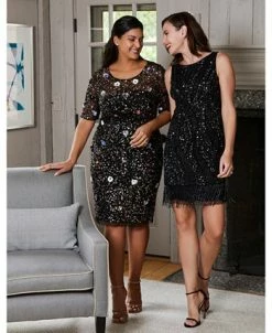 Adrianna Papell Women's Embellished Fringe-Hem Dress 9 Adrianna Papell Women's Embellished Fringe-Hem Dress -Adrianna Papell Sales Shop 23220517 fpx