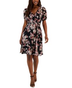 Connected Women's Floral Swiss-Dot Twist-Sleeve Sheath Dress