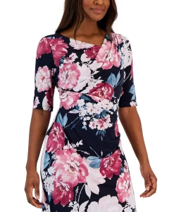 Connected Women's Floral-Print Elbow-Sleeve Sheath Dress -Adrianna Papell Sales Shop 23220745 fpx