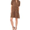 CeCe Women's Leopard-Print Babydoll Puff-Sleeve Tiered Dress