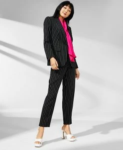 Anne Klein Women's Pinstripe Notched-Collar Blazer, Tie-Neck Blouse & Pinstripe Pants