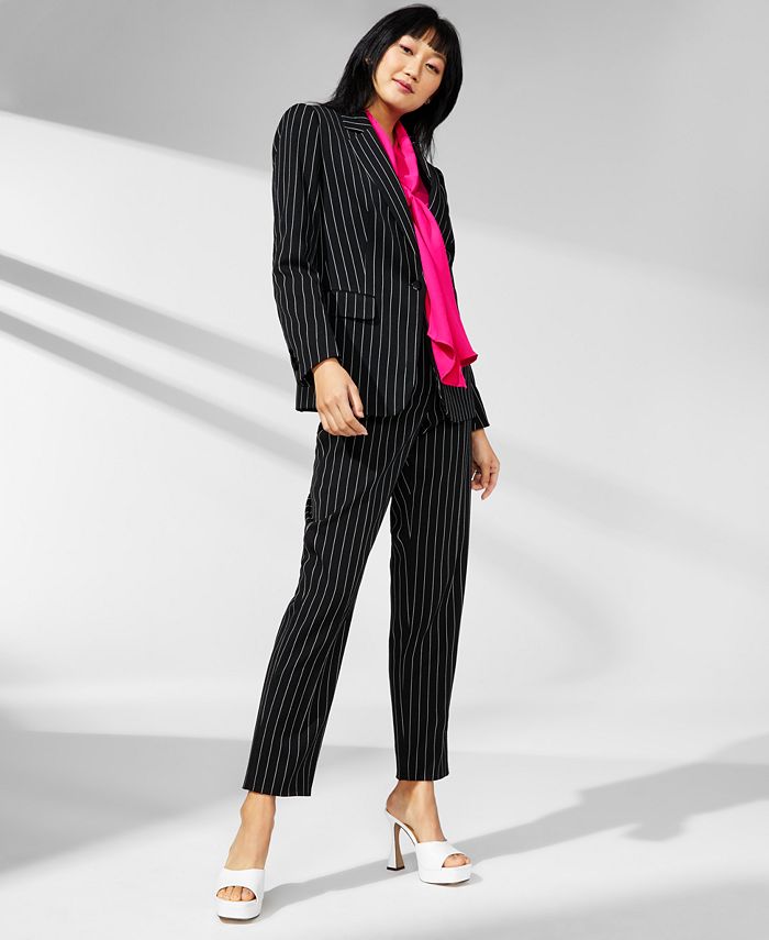 Women's Pinstripe Notched-Collar Blazer, Tie-Neck Blouse & Pinstripe Pants Anne Klein Women's Pinstripe Notched-Collar Blazer, Tie-Neck Blouse & Pinstripe Pants -Adrianna Papell Sales Shop