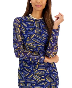 Kasper Women's Side-Pleated Printed Midi Dress -Adrianna Papell Sales Shop 23289610 fpx