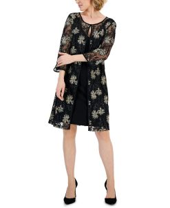 Connected Women's Mesh Elbow-Sleeve Jacket Dress