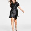 Bar III Women's Faux-Leather Faux-Wrap Dress, Created For Macy's