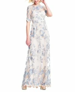 Adrianna Papell Women's Embroidered Illusion Gown