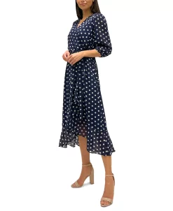 Sam Edelman Women's Polka-Dot Faux-Wrap Dress -Adrianna Papell Sales Shop 23379065 fpx