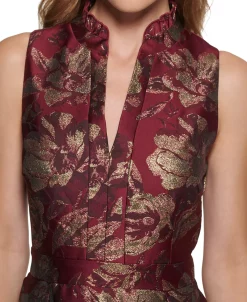 Vince Camuto Women's Jacquard Ruffled-Neck Fit & Flare Dress -Adrianna Papell Sales Shop 23387962 fpx