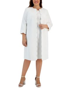 Kasper Plus Size Scallop Trimmed Topper Jacket & Jacquard Empire Seam Dress