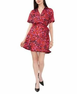 Vince Camuto Women's Floral-Print Collared V-Neck Wrap Dress -Adrianna Papell Sales Shop 23441207 fpx