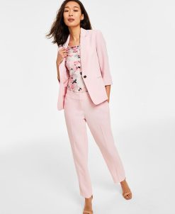 Kasper Women's One-Button Cuff-Sleeve Blazer, Floral-Print Cowlneck Top & Stretch Crepe Slim Pants