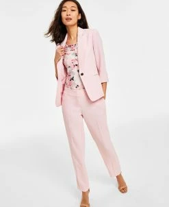Kasper Women's One-Button Cuff-Sleeve Blazer, Floral-Print Cowlneck Top & Stretch Crepe Slim Pants